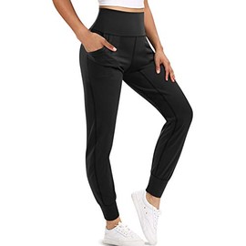 LEINIDINA Women’s Jogger Pants High Waisted Sweatpants with Pockets Tapered Casual Lounge Pants Loose Track Cuff Leggings (Black, X-Small)
