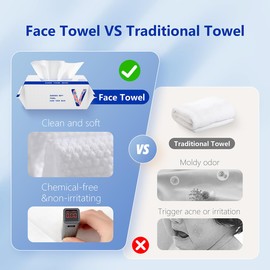 Vuacepe Disposable Face Towel Clean Face Towels, Cotton Makeup Remover Face Dry Wipes for Facial Cleansing, Facial Cloths Towelettes, Soft Face Towels for Skin Care, Facial Tissue for Travel 600 Count