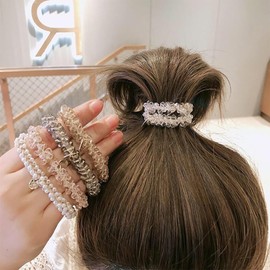 5 Stück Haargummis Damen Kristall Scrunchies Haargummis mit Perlen Pferdeschwanz Haarschmuck Haargummi für Frauen und Mädchen