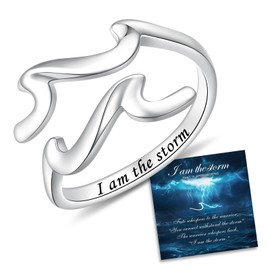 Wave Ring - 925 Sterling Silver I Am The Storm Ring Adjustable High and Low Ring Inspirational Jewelry for Women