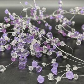 Galt International 192" Acrylic Crystal Diamond Garland Wire String Frosted & Diamond Cut Beaded Glitter Gem String Decorative Garland (Purple/Clear) (Set of 4x48-in)