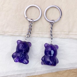 RECKSI Healing Crystal Stone Bear Keychain, Cute Carved Bear Purse Charm for Women, Key Chain Accessories for Car Keys, Purse and Backpack, Natural Gemstone Gift for Good Luck, Amethyst