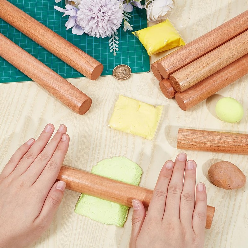 OLYCRAFT 8pcs Wood Rolling Pins 25.5cm Clay Rolling Pins 27.5mm