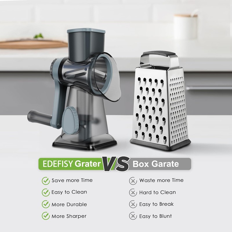 EDEFISY Cheese Grater Hand Crank Rotary Vegetables Shredder with Handle,