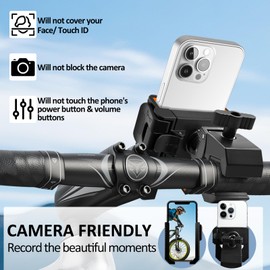 Bike Phone Holder, [No Block Camera] Motorcycle Phone Mount, [Anti-Shake] Handlebar Cellphone Clamp, Phone Mount for Bike Motorcycle Scooter Golf Cart, Handlebar Phone Holder for 4.5-7" Phones