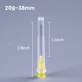 100 Pack 20 Gauge 1.5 inch Disposable Needles with Caps for Industrial Dispensing and Scientific Lab Individually Wrapped