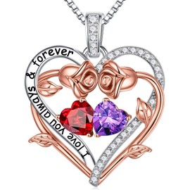 TINGN Gift for Women - 925 Sterling Silver Heart Pendant Birthstone Necklace for Women Valentine's Day Mother's Day Christmas Birthday Jewellery Gift for Mum Wife Girlfriend, Sterling Silver