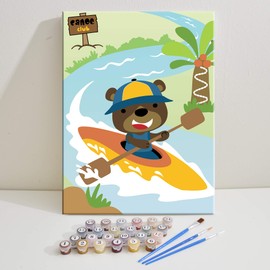 TEXTURE OF DREAMS Easy Levey DIY Oil Painting, Paint by Number Kits on Canvas for Kids, Beginner (Rowing Bear, 12" x 16")