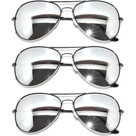 Aviator Style Sunglasses Full Mirror Silver Lens Gun Metal Frame 3 Pack OWL