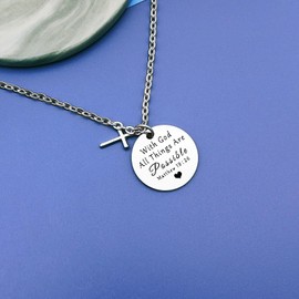 DlaeKua Bible Verse Gifts for Women Necklace Christian Gift for Godson Baptism Gift Inspirational Gift for Christmas Birthday Gift for with God All Things Are Possible Gift