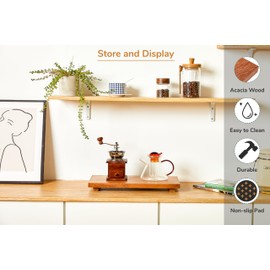 Large 16" Acacia Wood Riser Pedestal Stand – Farmhouse Wood Display Riser for Kitchen and Bathroom Décor - Counter Display, Plant Stand, Jewelry Holder, Vanity Tray, Candle Stand (L:16"x8"x1.57")