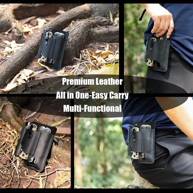 Gentlestache Leather Multitool Sheath - Belt Clip EDC Belt Organizer