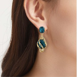 Inilbran Boho Sapphire Crystal Earrings Blue Sapphire Drop Earrings Vintage Sapphire Gemstone Earrings Geometric Crystal Sapphire Earrings Jewellery for Women and Girls, Zinc, No Gemstone