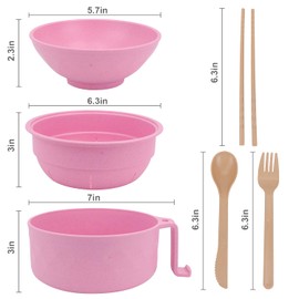 Anyfeel Ramen Cooker, Microwave Ramen Bowl Set with Chopsticks Spoon Ramen Noodle Bowl Instant Cooking for College Dorm Room Essentials, Dishwasher-Safe, BPA-Free (Pink)