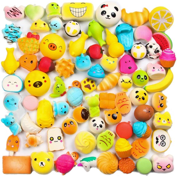 WATINC Random 30pcs Squeeze Toys, Cream Scented Slow Rising Kawaii Squeeze Toys, Medium Mini Size Simulation Lovely Toy, Phone Straps, Goodie Bag Egg Filler,