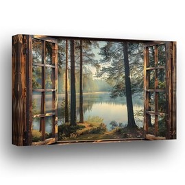 Deco ‎‎‎‎‎CanvArt - Cuadro Decorativo marco, Ventana al paraíso, canvas paisaje, arte moderno, arte de pared en canvas, pintura de paisajes, cuadros p