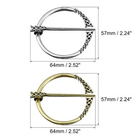 sourcing map 2pcs Vintage Brooch Cloak Pin, Penannular Brooch Cloak Clasp Shawl Pin Cardigan Brooch Buckle for Women Men Costume Accessory(Silver, Gold)