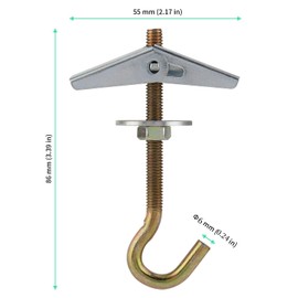 FUNSUEI 20 PCS Wing Spring Toggle Hook, M6/86mm Carbon Steel Wing Spring Ceiling Hook, Golden Ceiling Hook Plasterboard, Toggle Bolt Ceiling Hook for Wall, Plasterboard, Ceiling