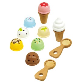 Woody Puddy Wooden Play Food for Kids Kitchen, Playing House Goods, Various Colorful Ice Cream Set for Boys and Girls Ages 1+ Years