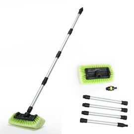 Forgrace Car Wash Brush 12" with Long Handle 60 Inch, Soft Bristle Scrub Brush for Car, Truck, Boat, RV, House Siding, Deck Camper Exterior Washing Cleaning Tool Green