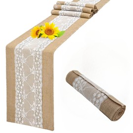 Table Runner with Lace White Jute Burlap Table Runner Natural Hessian Runner for Tables Wedding Party Festival Dining Table Home Decor (30x275cm)