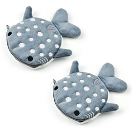 WisePoint Shark-Shape Coin Purse, 2PCS Plush Coin Pouch Cute Coin Holder for Women, Portable Small Change Purse with Embroidery and Zipper for Shopping, Travel, Dating (Gray)
