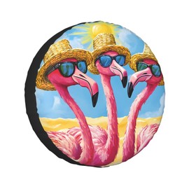 Spare Tire Cover, Flamingo Beach Design, Universal Fit 14 Inch, UV Protection, Waterproof (Flamingo 14 inch)