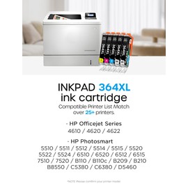 iNKPAD 364XL Multipack Compatible with HP 364 Printer Cartridges for Deskject 3520 3070A, Photosmart 5510 5520 5515 5524 6510 6520 7510 7520 b110a b109a, Officejet 4620 4622 (5 )