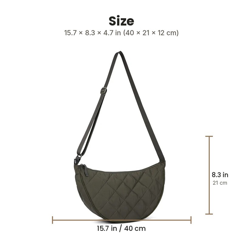 Quilted Crescent Crossbody Bag for Women – Lightweight Nylon Half
