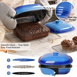 LE POTOCIO Ceramic Casserole Dish with Lid – 9x13 Stoneware Baking Dish with Lid for Oven, 2.57 Qt Large Deep Casserole Dishes for Oven, Covered Deep Casserole Dish Lasagna Pan (Blue A)