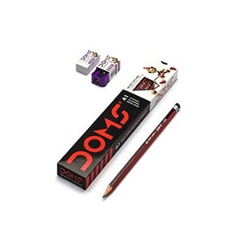 DOM A1 Deep Graphite Traditional Pencils Writing Pack (10 Pencils + Eraser + Sharpener + 2 x PATEL Black Ball Pens)