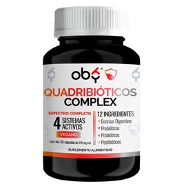 Enzimas digestivas  Probioticos  Prebioticos  Postbioticos  Fórmula Vegana 4 en 1 - Oby Quadribióticos Complex  Suplemento Alimenticio para Hombre y  