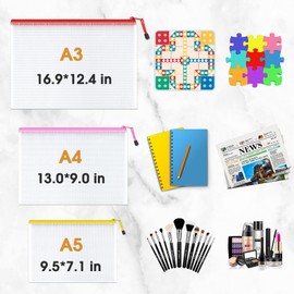 Umriox Multisize Mesh Zipper Pouch Bags 18 Pack (A3+A4+A5,6 colors) Zipper Pouches for Organizing School Office Travel Supplies,Reusable Waterproof Mesh Bags for Makeup Toiletry Tool and Toys Storage