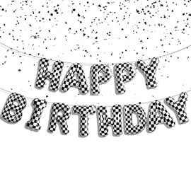 Black and White Checkered Balloons Racing Happy Birthday Banner Balloons for Racecar Checkered Birthday Decorations
