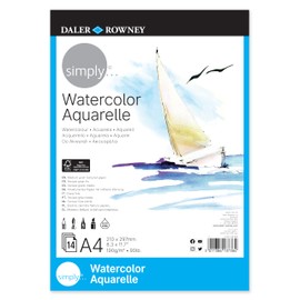 Daler-Rowney Simply Watercolour Paper Pad, A4, 190gsm, 14 Sheets, Ideal for Entry-Level Artists & Hobbyists, White