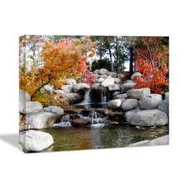 Looife Landscape Canvas Wall Art, 32x24 Inch Water Falls with Zen Stones Picture Prints Wall Decor for Living Room and Bedroom, Scenery Painting Wrapped Canvas Art Deco for Home