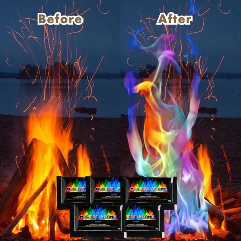 5PCS Fire Colour Changing Powder,Magical Flames,Magic Campfire Flam,Long-Lasting Fire Colour
