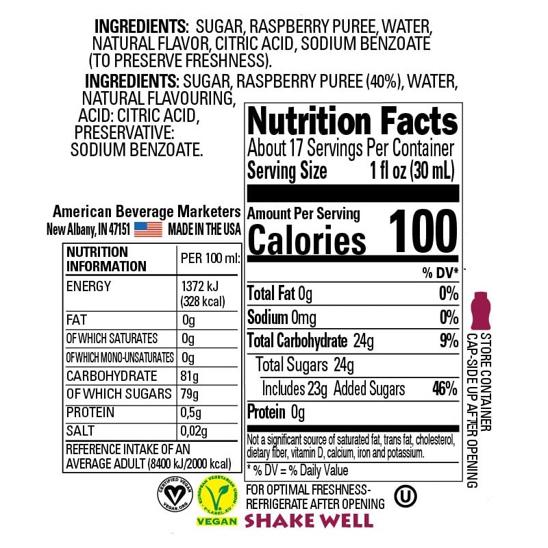 Raspberry Reàl Infused Exotics, Raspberry Puree Infused Syrup, 16.9 FL