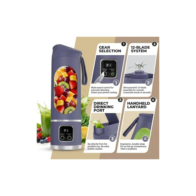 Lilogi Portable Blender - 500ML USB-C Rechargeable Smoothie Maker