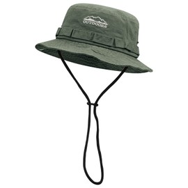 CLAPE UV Protection Sun Hat Men Women Cotton Boonie Hat Foldable Bush Hat Outdoor Safari Hat Adjustable Fishing Hat with Chin Strap Cowboy Style Bucket Hat, DFH03-Green