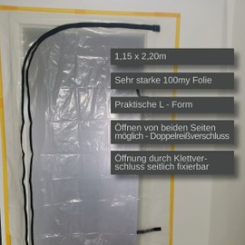 Colorus Dust Protection Door Film LDPE with L-Zip | Dust Protection Construction Door with Sturdy 100 my Film | Transparent Protective Door for Doors with 1.15 x 2.20 m