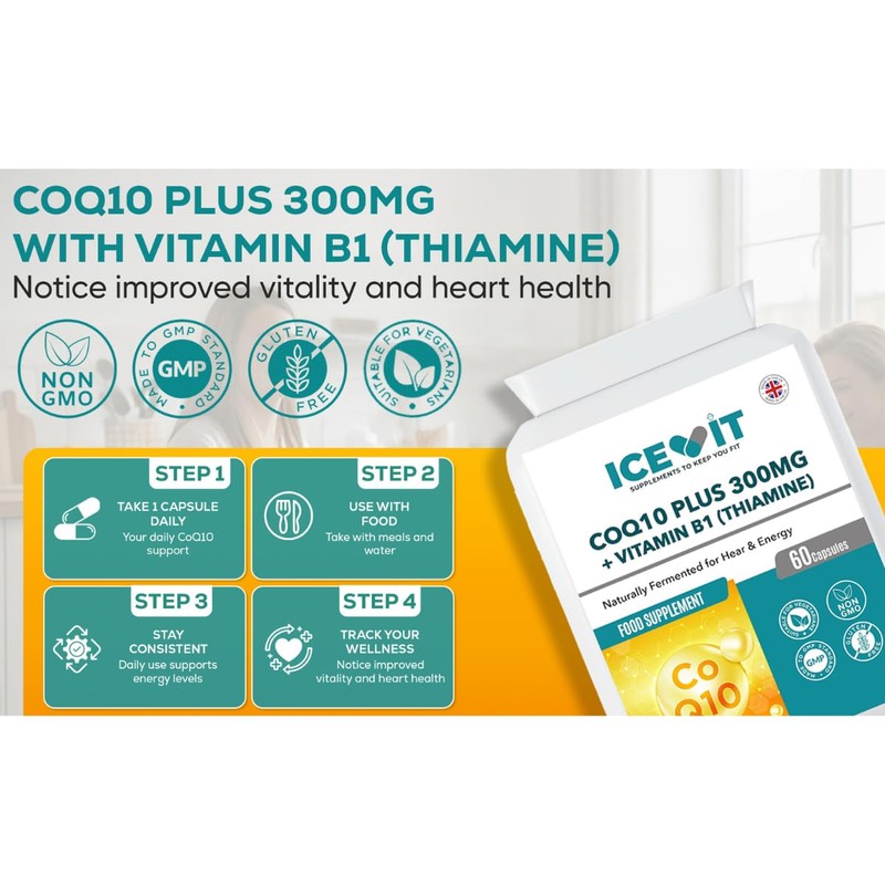 CoQ10 300mg with Vitamin B1 (Thiamine) – 60 Vegan Capsules