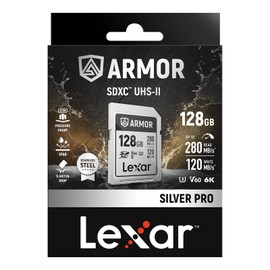 Lexar ARMOR SILVER PRO SDXC UHS-II Memory Card, 128 GB, Maximum Read Speed, 280 MB/s Maximum Write Speed, 120 MB/s 6K Support, Professional Video Recording Manufacturer