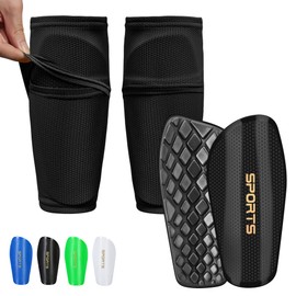 iMoebel Football Shin Pads with Stockings with Slip Pocket and Anti-slip Cover Shin Guard for Children Adults Black S