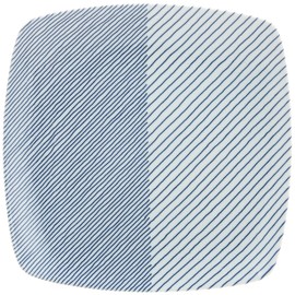 Hakusan Pottery Counter Square Plate, Blue, Approx. 10.6 x 10.6 x 1.7 inches (27 x 27 x 4.3 cm), Layered Stripes, KASANEJIMA Hasami Ware, Made in Japan