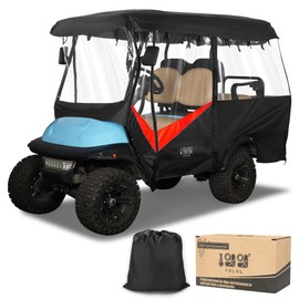 10L0L Golf Cart Enclosure 4 Passenger 86.61" Extended Roof for Yamaha Club Car Tempo Onward EZGO, 4-Seater 600D Waterproof Transparent Driving Rain Cover with 4-Sided Clear Windows Roll-up Door