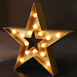 Bright Zeal 13" Large LED Star Marquee Sign (Gold, 6hr Timer) - Star Marquee Light Gold Star Decor Lights - Lighted Sign Outdoor Decorative Signs for Wall Decor Him Her Independence Day Decorations