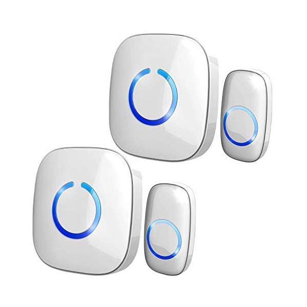Wireless Doorbell by SadoTech – Waterproof Door Bells & Chimes – Over 1000-Foot Range, 52 Door Bell Chime, 4 Volume Levels with LED Flash – Wireless Doorbells for Home – Model C, 2 Pack (White)