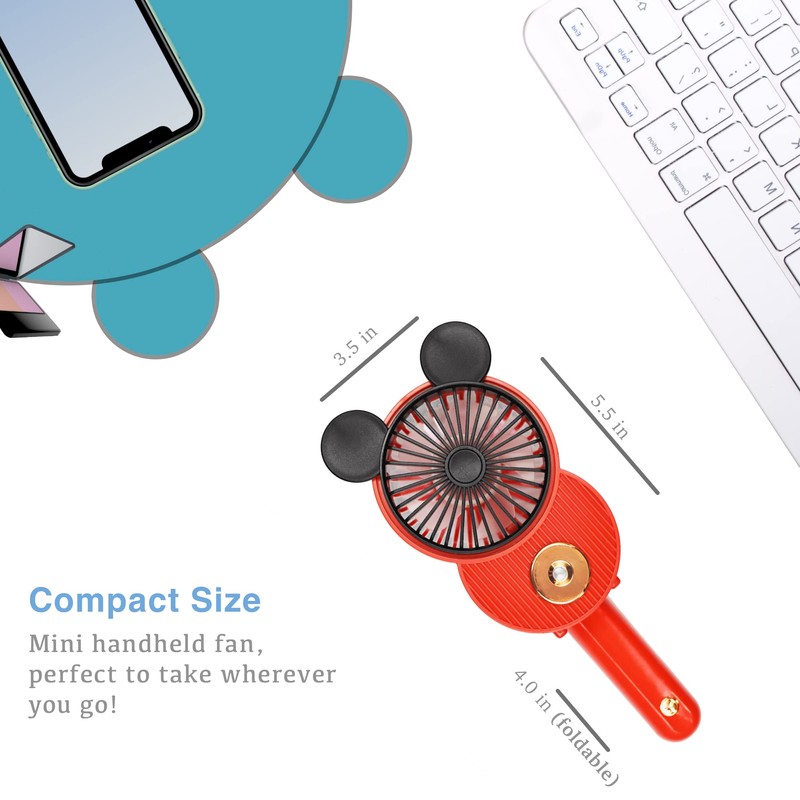 LACOVIA Cute Mouse Misting Mini Fan, Handheld Portable USB Rechargeable