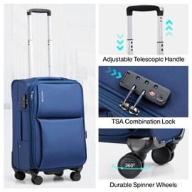 Hanke 24 Inch Luggage Expandable Softside Checked Suitcases with Spinner Wheels, Upright Rolling Luggage Suitcases Travel TSA Luggage Bag for Women Men(Blue)